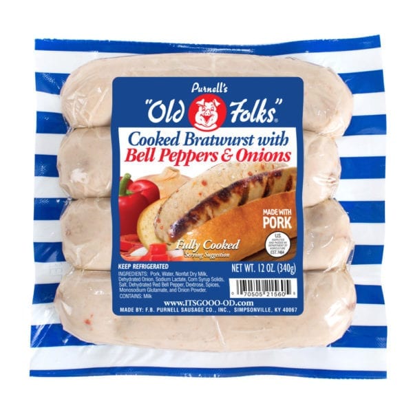 Purnell's Cooked Bratwurst (Brats) with Bell Peppers and Onions Pack