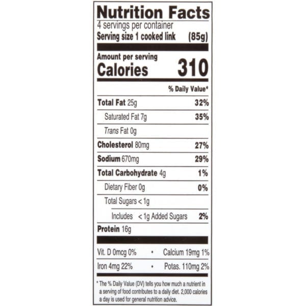 Purnell's Italian Sausage Links Nutrition