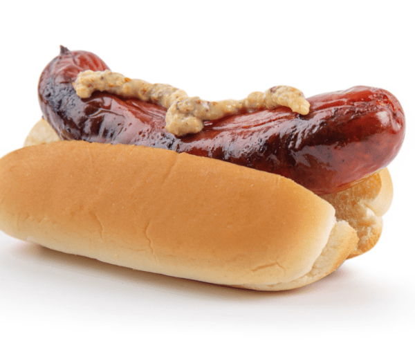 Purnell's Bourbon Flavored Smoked Country Sausage on a bun
